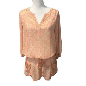 CAbi‎ Poolside Top tunic with Drawstring Waist Size Medium Orange/Pink w/Pockets